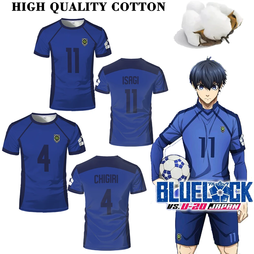 

Blue Lock Cartoon High-quality Cotton Jerseys Five-a-side Football Uniforms Japanese Anime ISGAI Cosplay Tops Men's T-shirts