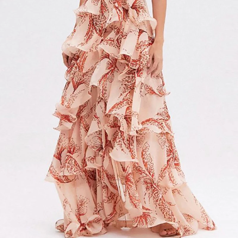 Abiti eleganti a pieghe con volant con stampa a farfalla Abito lungo da donna sexy con scollo a V e allacciatura senza schienale Abito estivo senza maniche scollato Boho