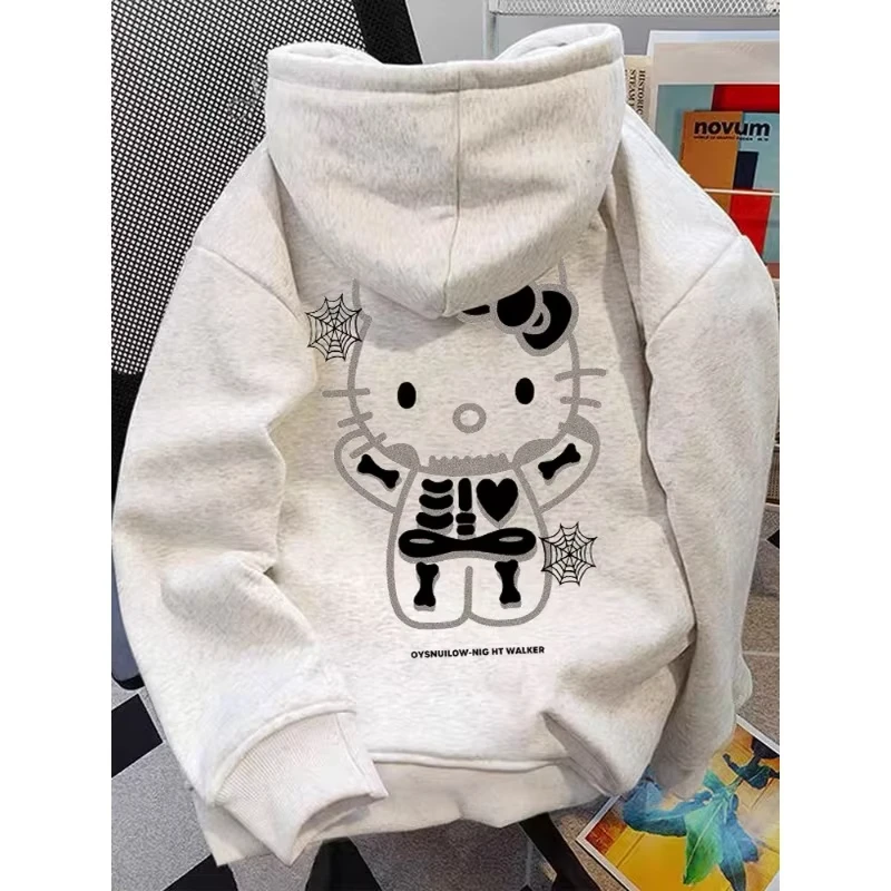 

Hello Kitty Women's Hoodies Autumn Winter Clothing Cute Anime Print Hooded Sweatshirt Y2K Oversized Cotton Pullower Causalwear