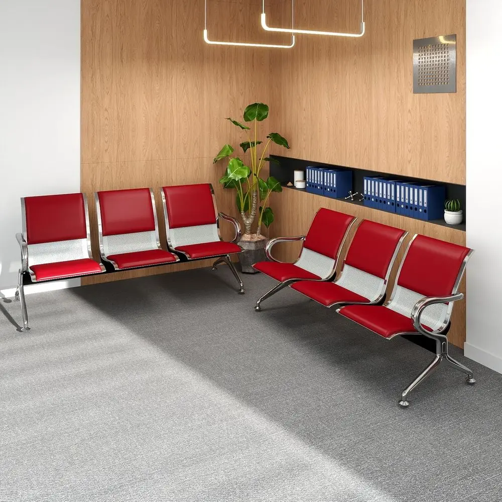 

6-Seat Heavy-Duty Steel Frame PU Leather Waiting Room Chairs with Cushioned Seats for Office, Lobby, Clinic, Airport