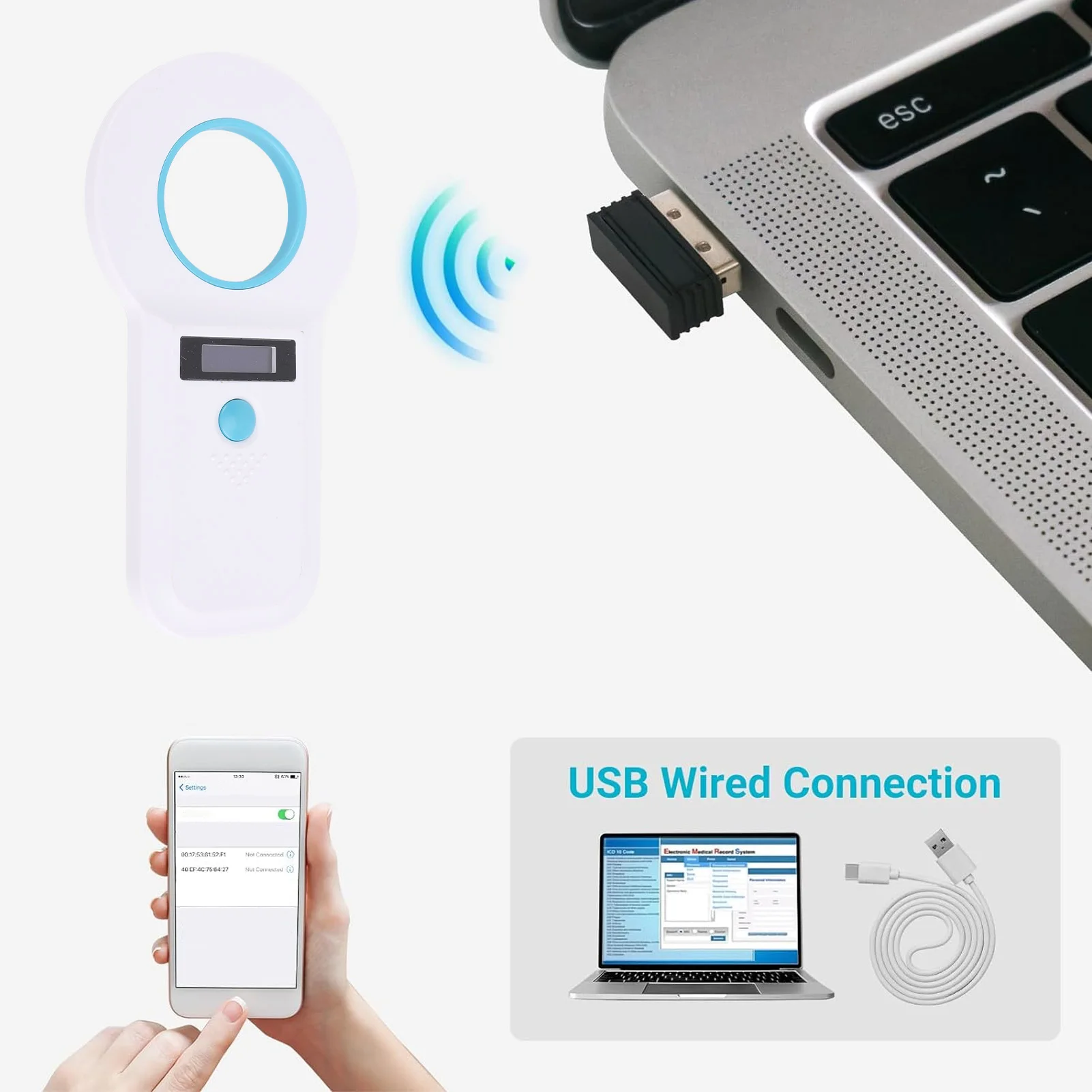 

Считыватель ID-меток для животных W90B 2-в-1 с поддержкой частот 134,2 кГц и 125 кГц, портативный сканер для животных с OLED-экраном