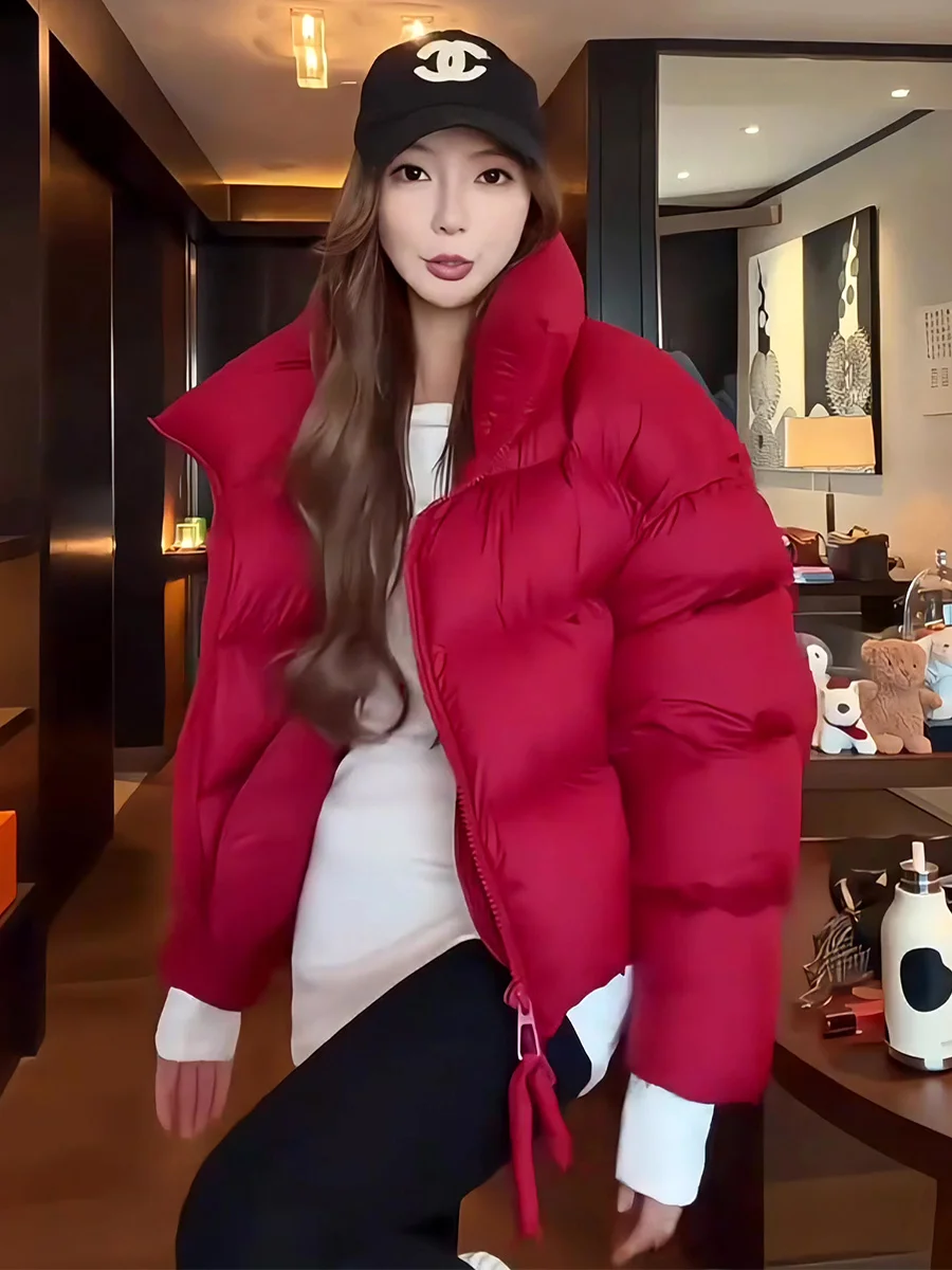 Abrigo de invierno ort 90 blanco Du down Jaet Thiened con cuello levantado, ropa de abrigo cálida, Color rojo, informal, holgado