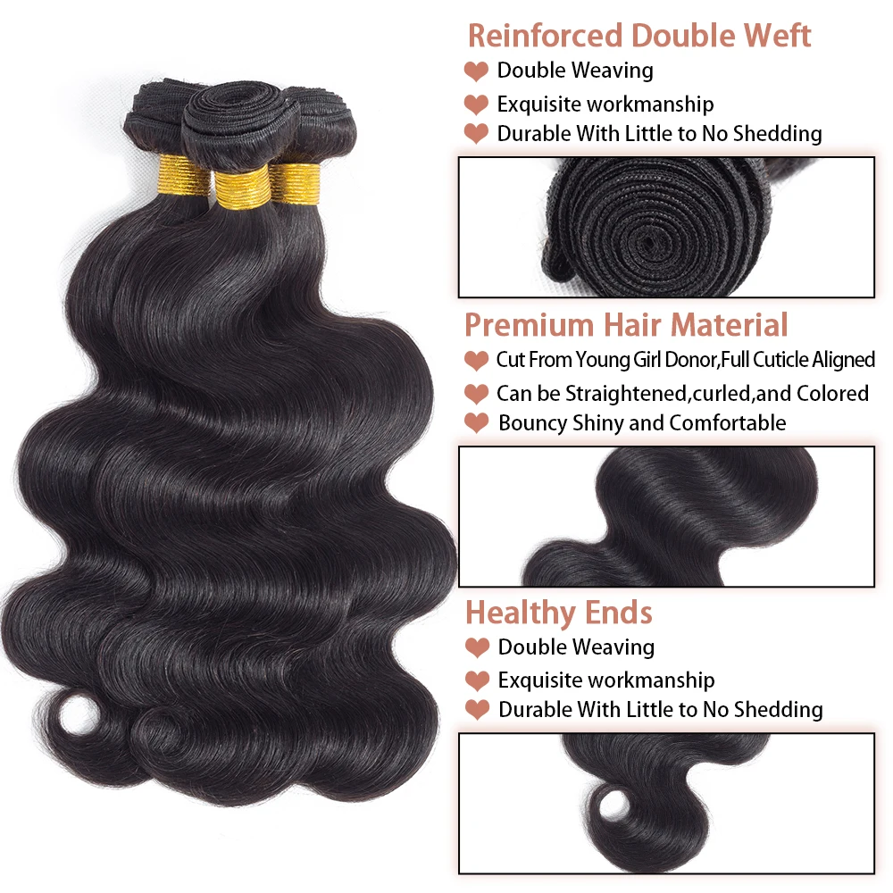 Body Wave Bundles With Closure Brazilian Hair Bundles With Frontal Human Hair Closure With Bundle Remy Hair Extension For Women