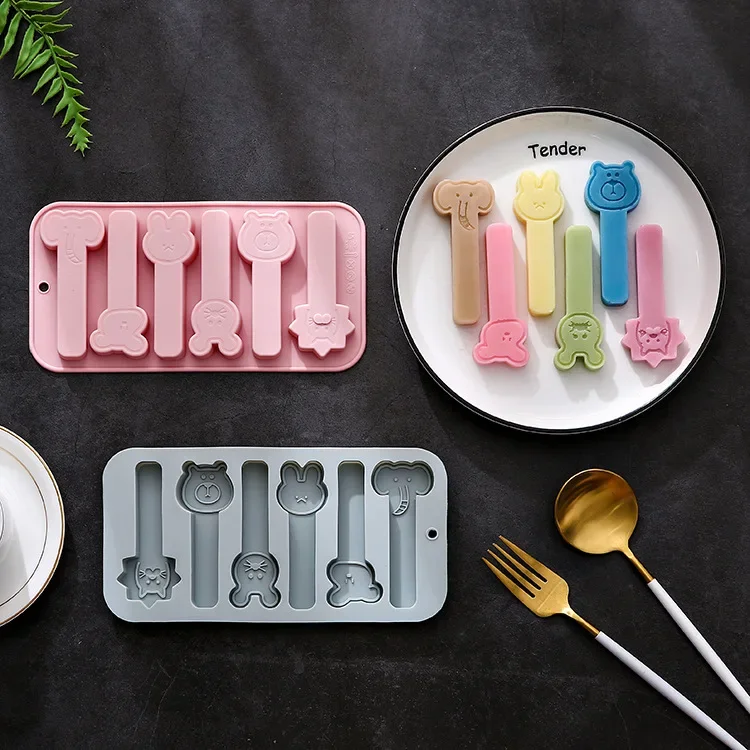Silicone Molar Sticks, 6 Different Animal Heads, Long Molar Sticks, Cake, Chocolate, Baking Accessories