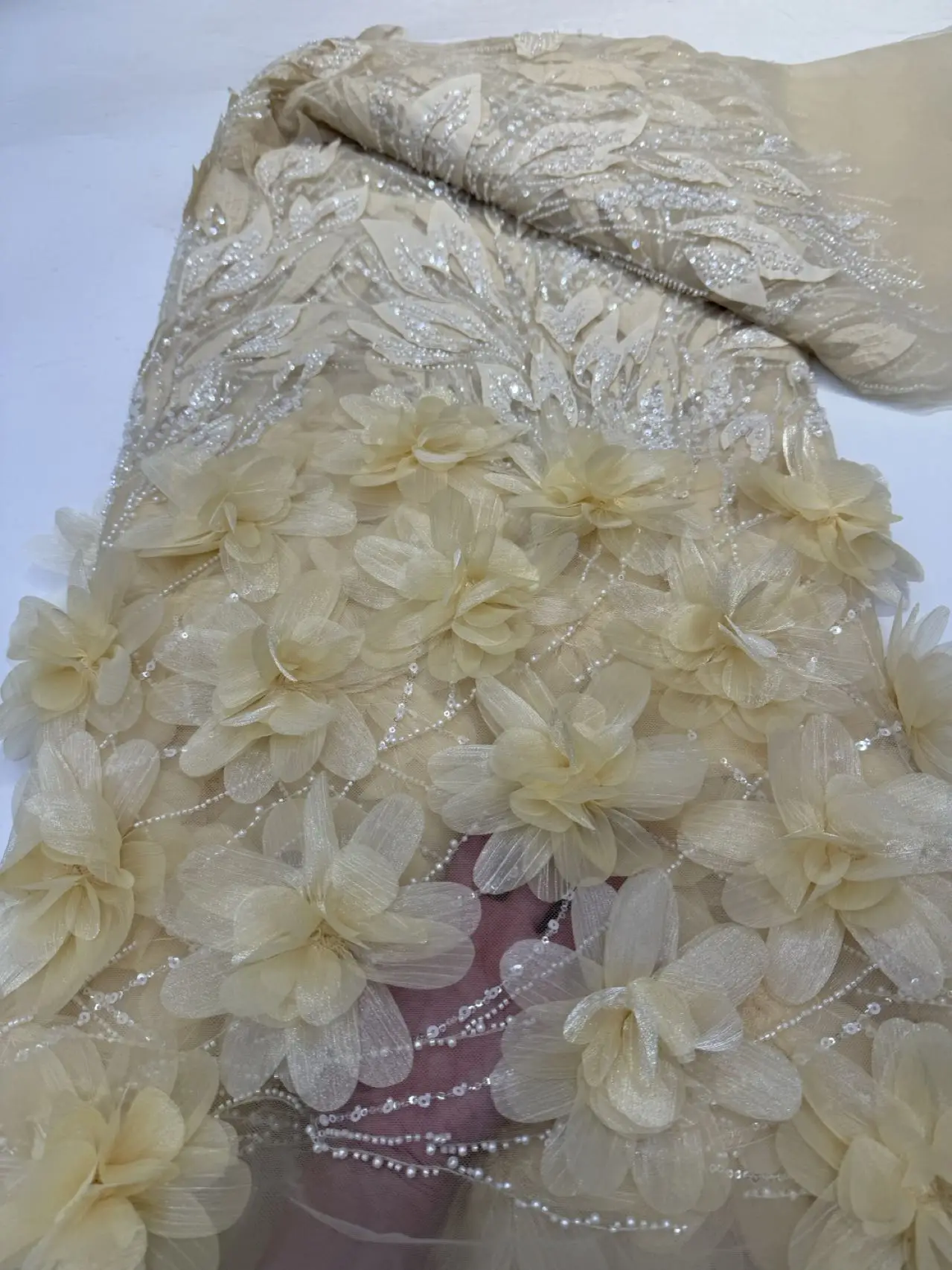 5Yards Luxury African Sequins Jacquard Groom Lace Fabric 2024 High Quality French Nigerian Beaded Lace Fabric For Wedding Dress