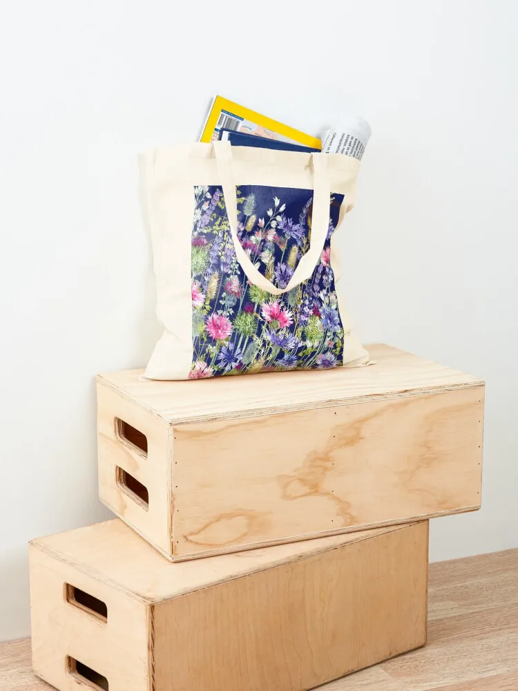 Flower Meadow - Cornflowers, Thistles & Lavender Tote Bag Women's handbag shopping bag shopping bag logo eco pack