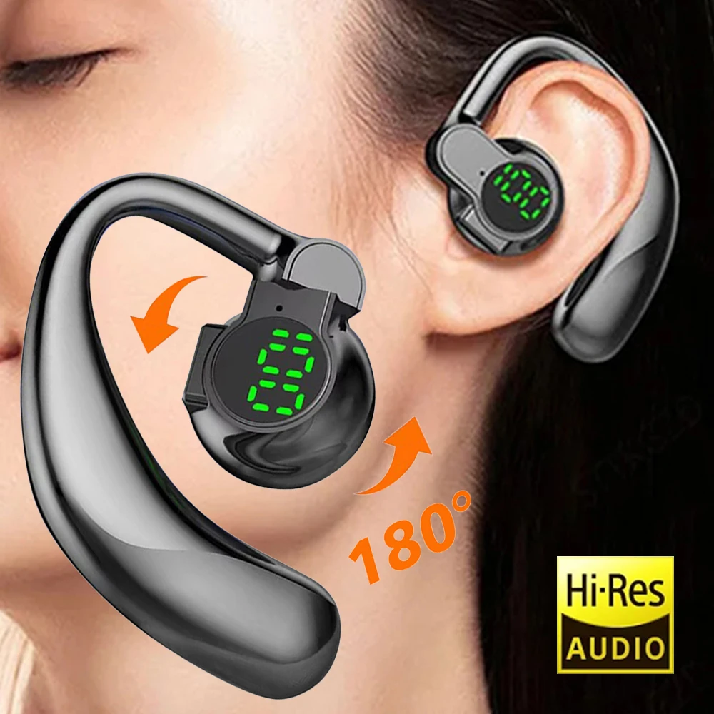Auriculares Bluetooth 5.4 Ganchos para las orejas con cancelación de ruido Auriculares deportivos 180 °   Auriculares inalámbricos giratorios con micrófono