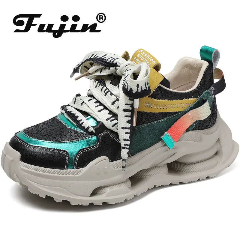 

Fujin 5.5cm Vulcanize Shoes Women Female Spring Autumn Chunky Sneakers Summer Cow Genuine Leather Platform Wedge Fashion
