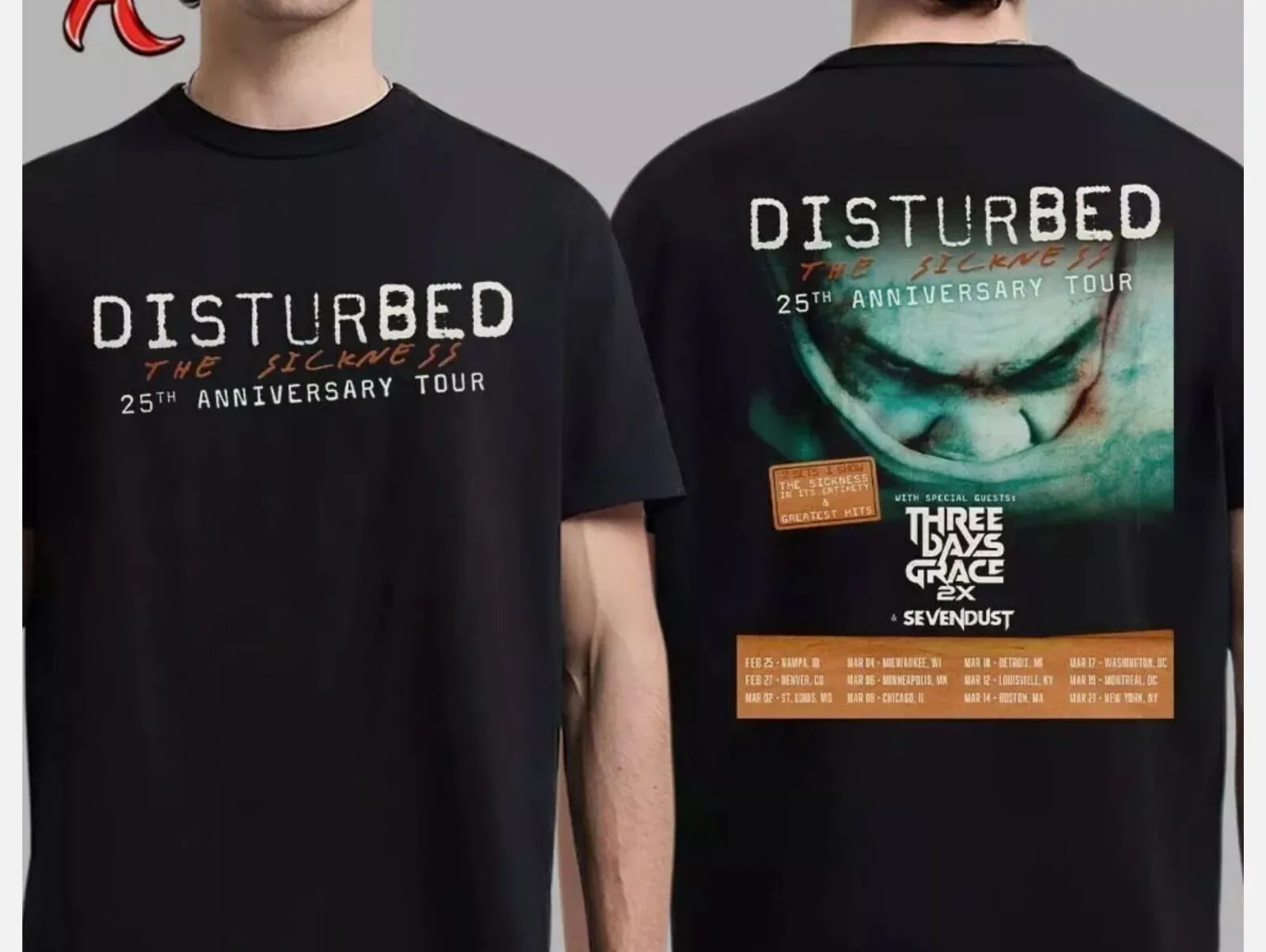 Disturbed The Sickness 25Th Anniversary Tour Dates List 2025 S to 5X T-Shirt