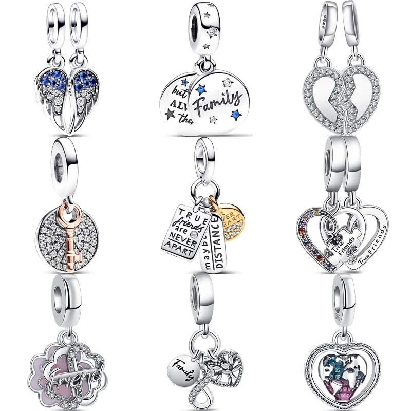 New 925 Sterling Silver Family Friends Friendship Triple Dangle Charm Heart Beads Fit Original Pandora Bracelet Fine DIY Jewelry