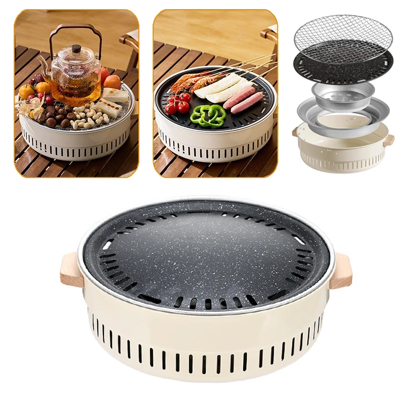 Round Barbecue Stove Portable Camping Charcoal Fire Stove Multifunctional Meat Roasting Grill for Outdoor Picnic Cookware Garden