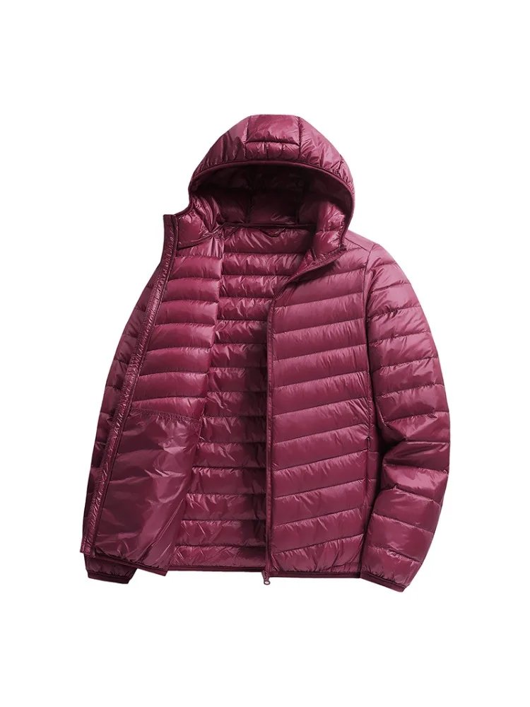 เสื้อโค้ทกันหนาวน้ำหนักเบาสำหรับผู้ชาย เสื้อโค้ทขนนกมีฮู้ด เสื้อแจ็คเก็ตขนเป็ดผู้ชาย เสื้อแจ็คเก็ตขนเป็ดน้ำหนักเบาพิเศษรุ่นใหม่