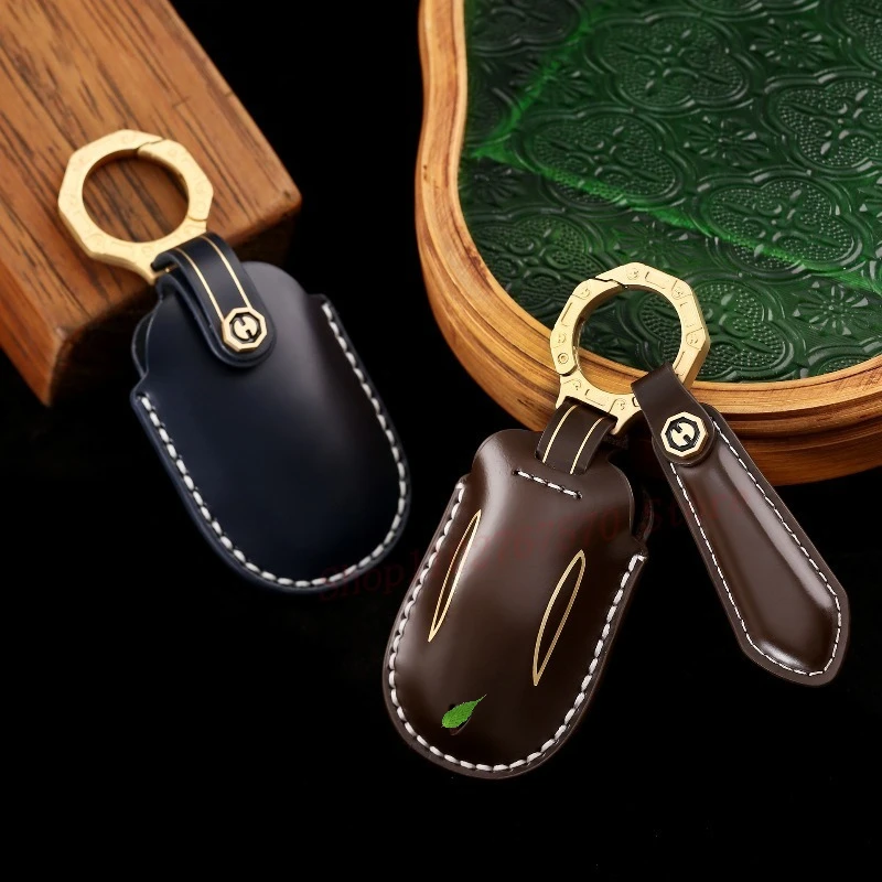 

High-End Personality Genuine Leather Key Case Cover Protective Shell Bag Keychain For Tesla Model 3 Y S X Car Accessories