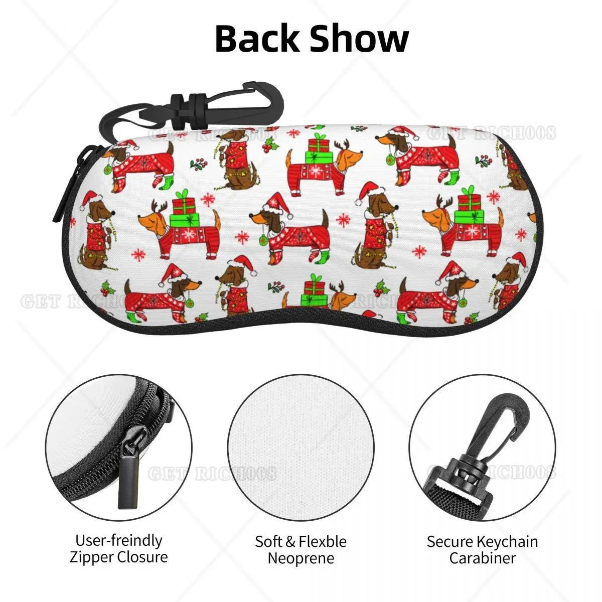 Christmas Dachshund Dog Cute Double Sides Unisex Soft Sunglasses Eyeglass Case Glasses Bag Eyewear Accessories One Size Print