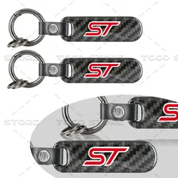1Pcs Car Carbon Fiber Decor ST Logo Emblem Zinc Alloy Keyrings Keychain Pendant For Ford Focus Fiesta Edge Kuga