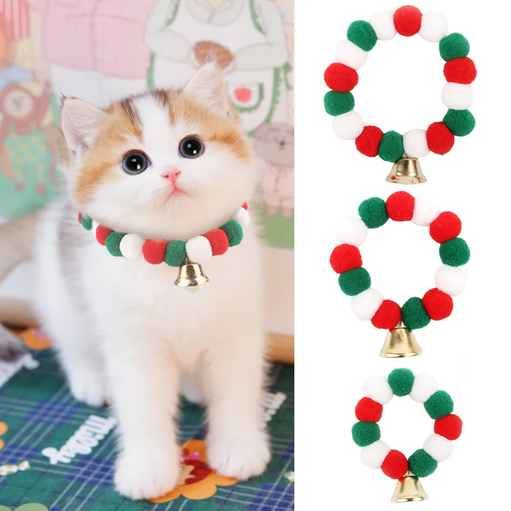 Stretchy Christmas Collar with Bells for Pet, Colourful Ball Collar, Necklace for Cat and Dog, Jewelry Accessories