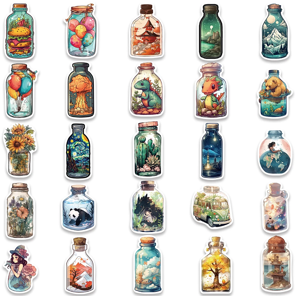 50/100PCS Cartoon Landscape in Bottle Cute Stickers Kawaii Anime Stickers Diary Laptop Bike Luggage Decoration Kid Sticker