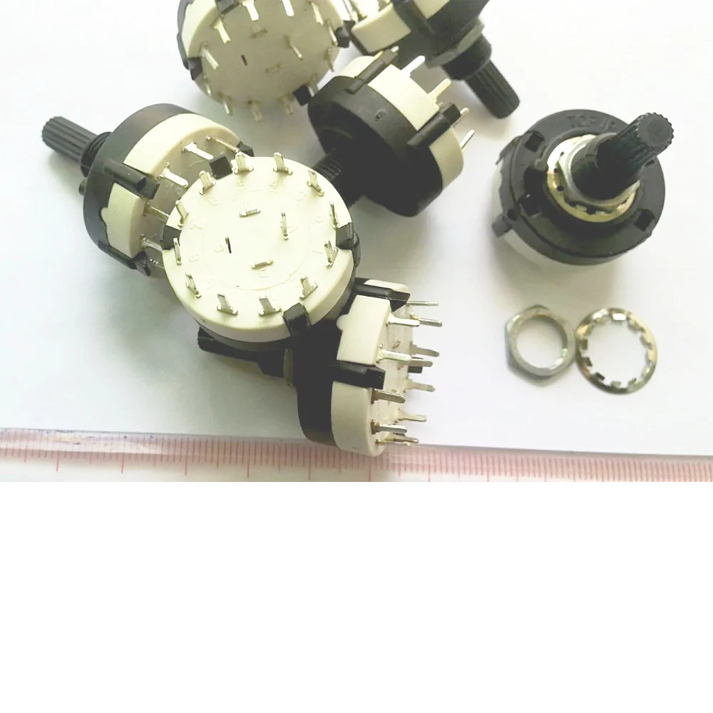 10 Pcs X  1P11T 1/2/3/4 Pole 12/6/4/3 Position 6mm Knurled Shaft Band Selector Rotary Switch Black Rotary Switches(BBM)