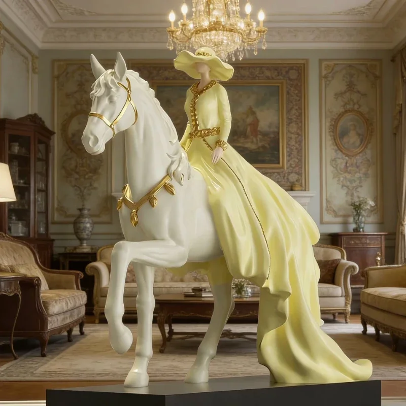 Princess Horse Riding Sculptures Nordic Figures Aesthetic Figurines Living Room Decor Creative Horse Figurines Home Ornament