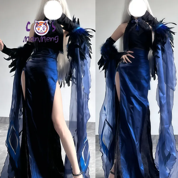 

Chang Wu Anime Azur Lane Cosplay CostumeHalloween Carnival Women Deep Blue Chinese Style Sexy Cheongsam Dress Headwear Prop Set