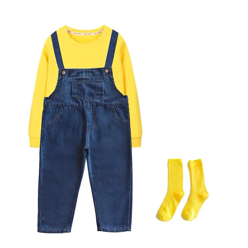 Halloween Costume New Kids Denim Overalls Yellow Repairman Family Costume Jumpsuit Disguise Dressing Girl Boys Carnival Party H9