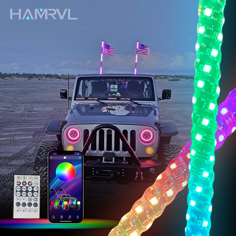 2/3/4FT LED-Peitschenlichter, Auto-LED-Licht, RGB-Fernbedienung, APP, Musiksteuerung, wasserdicht, biegbar, für SUV, ATV, UTV, Off-Road, Sand, Dune, RZR