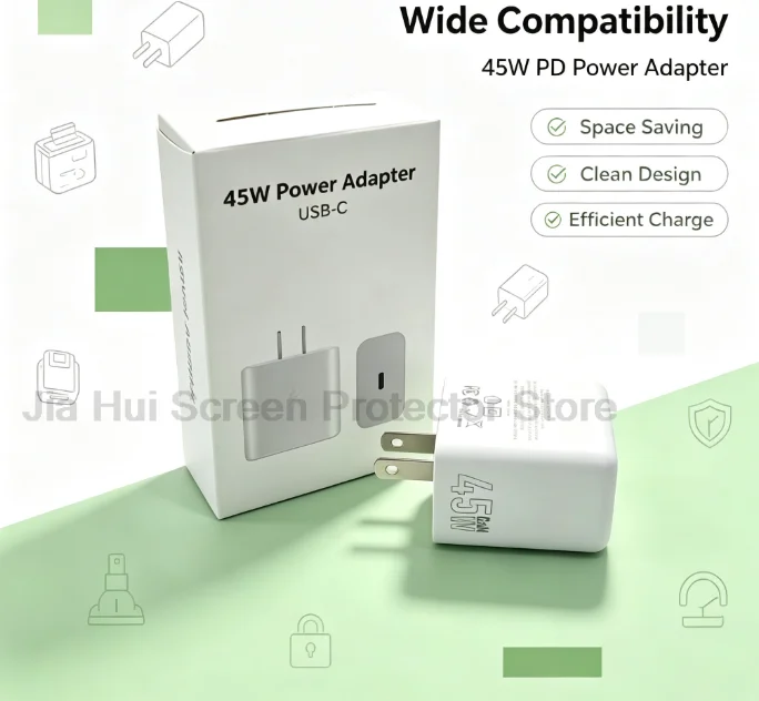 45W GaN USB‑C PD Power Adapter US Plug Compact Wall Charger Fast Charging For iPhone Samsung And Other USB‑C Devices