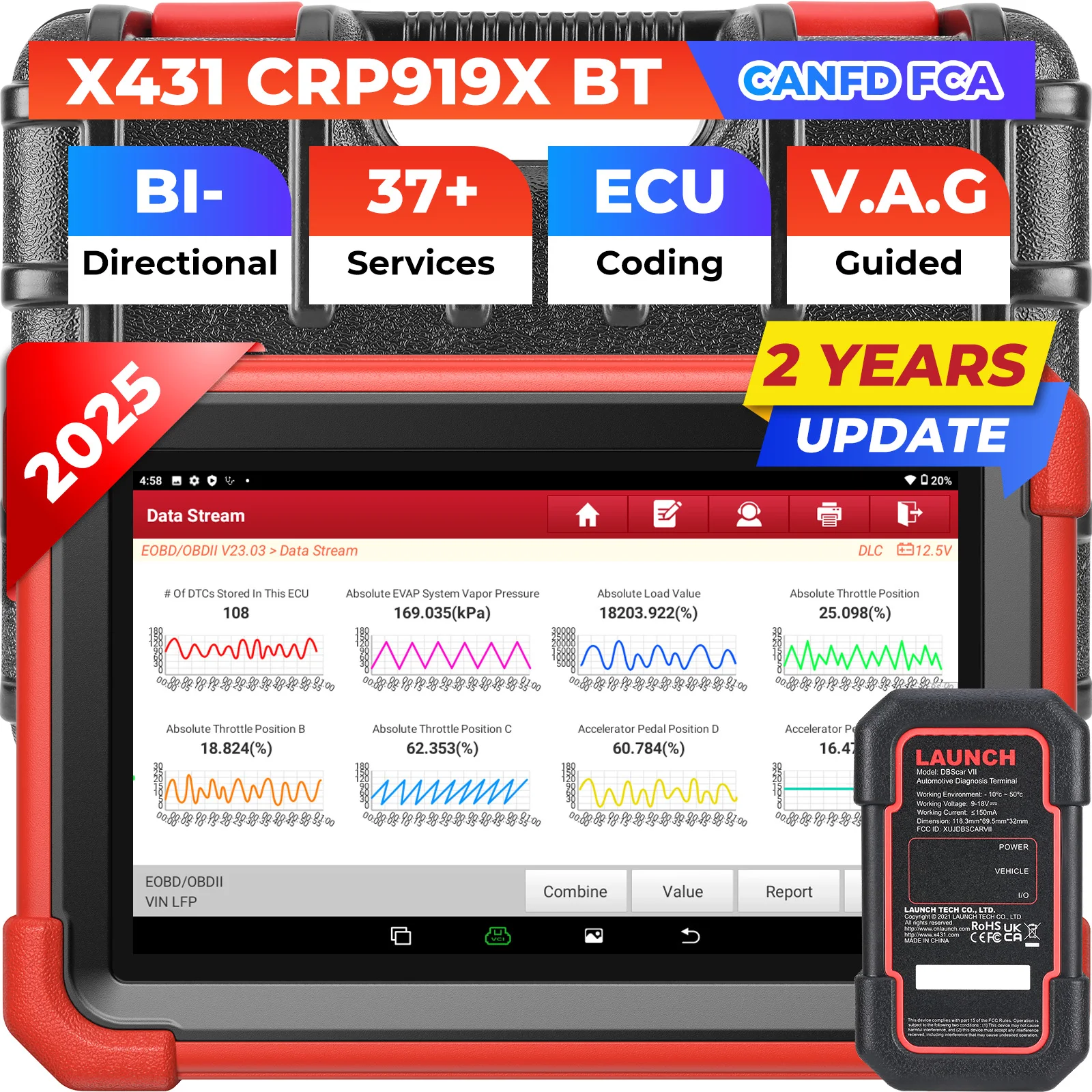 

Диагностический сканер X-431 CRP919XBT LAUNCH OBD2 Bluetooth для автомобилей, считыватель кодов неисправностей, 2 года бесплатных обновлений
