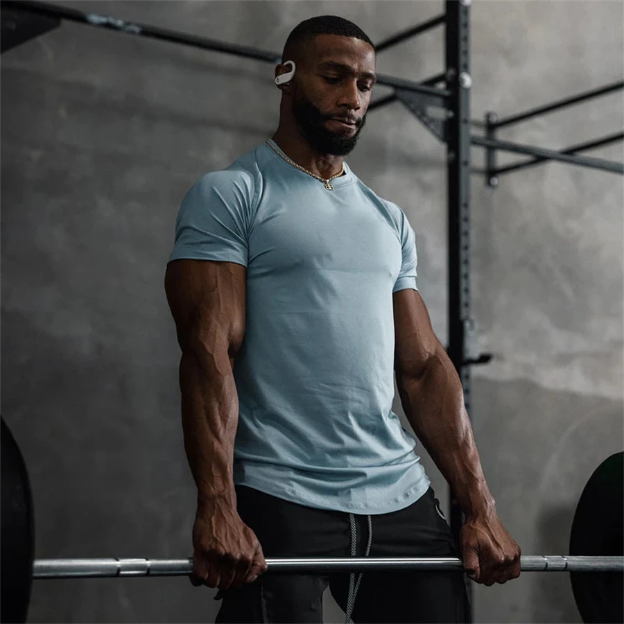 2023 New Gym Muscle Fitness T Shirt Brand Men Outdoor Mesh breathable Streetwear short Sleeve Male Summer Bodybuilding Tee Tops