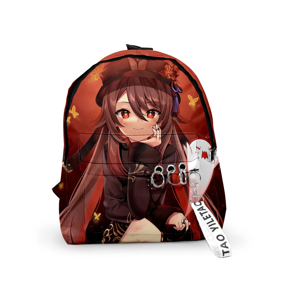 

Trendy Popular Genshin Impact HuTao Backpacks Boys/Girls pupil School Bags 3D Print Keychains Oxford Waterproof Small Backpacks