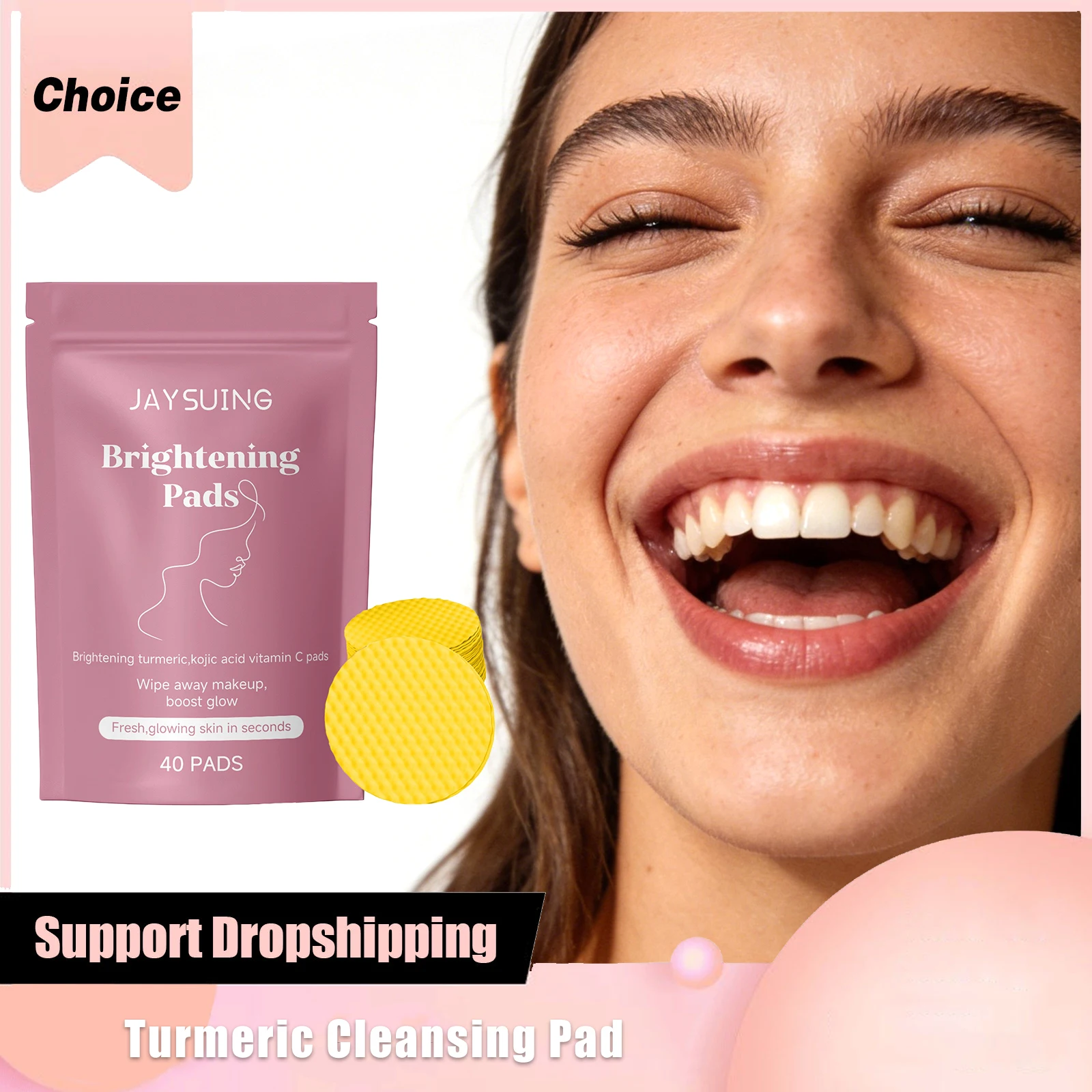 

Turmeric Kojic Acid Cleansing Pad Improve Skin Roughness Adjust Water Oil Balance Even Skin Tone Brighten Makeup Remover Cotton