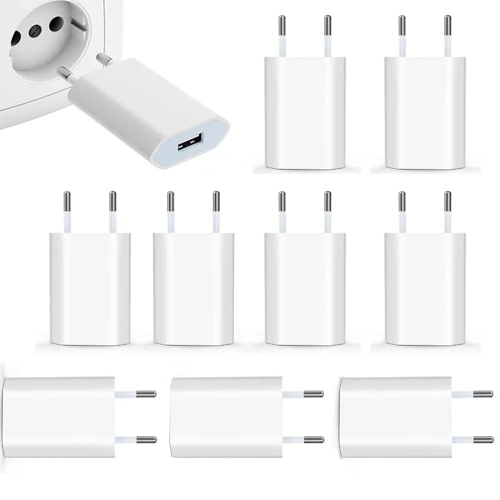 10pcs/lot EU Plug 5V 1A AC USB Charger Wall Power Adapter for Samsung for iphone HTC Huawei Xiaomi Mobile Phone charger