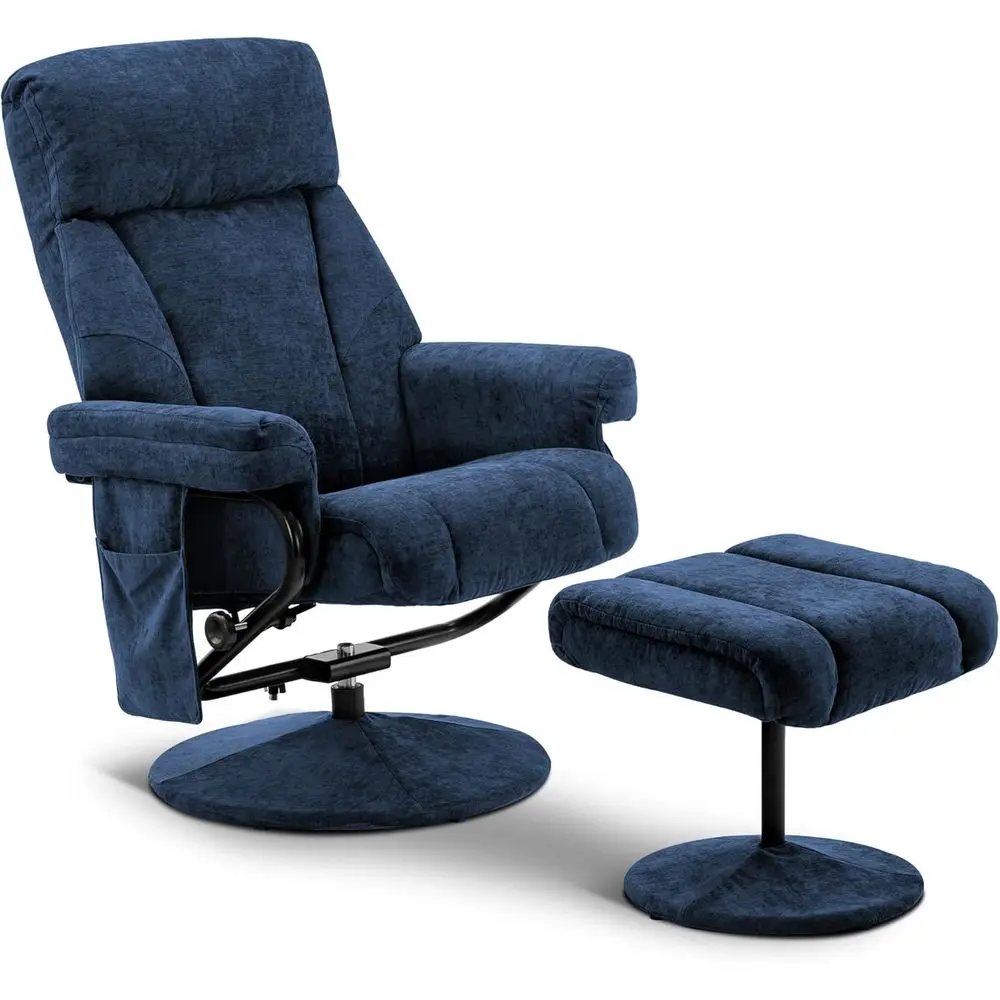 

Поворотное кресло из синей ткани с пуфиком и вибрационным массажем, идеально подходящее для автофургонов, гостиной и спальни 4828