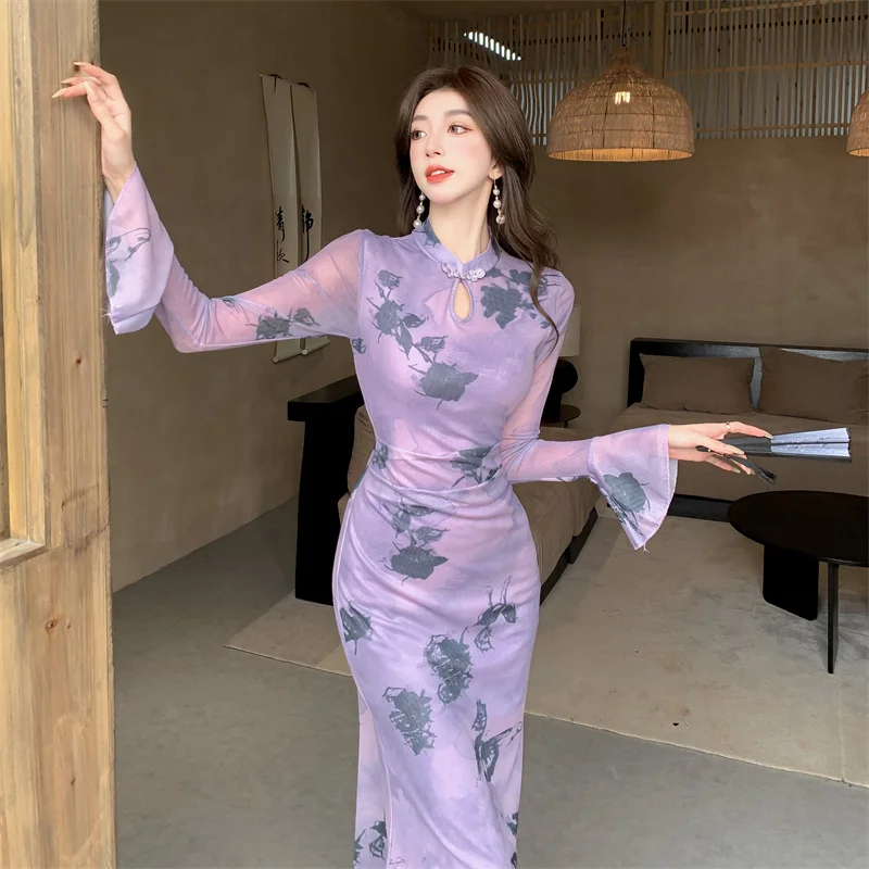 Vestidos de manga comprida vestido feminino babados inverno lã espinha de peixe base de alta qualidade em camadas pesado fechado-ajuste acolchoado suporte pescoço grosso