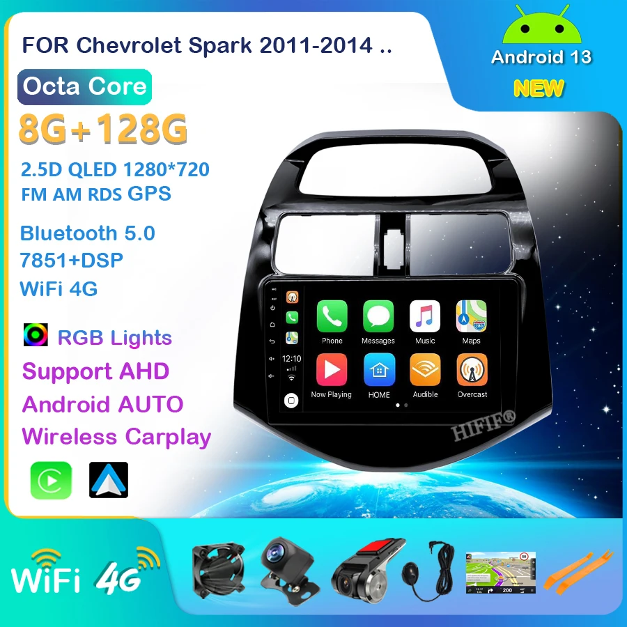 

Android 13 Car Radio Player For Chevrolet Spark 2011-2014 Navigation GPS WIFI Carplay Stereo Auto 6G 128G 1280*720P No DVD