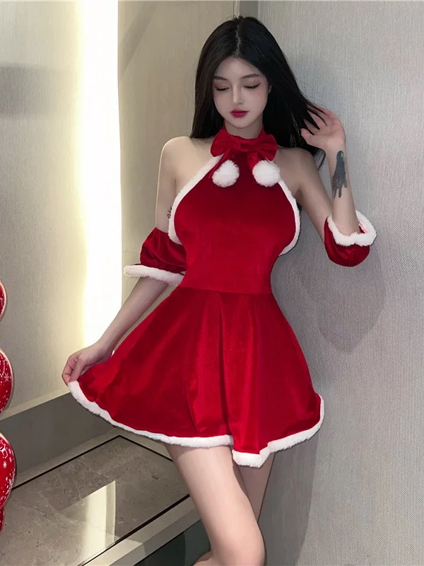 Sexy New Year Christmas Red Spicy Girl Plush Sex Mini Dress Girl Hot Sexy Korean Women Spice Girls Uniform 2023 New Top L1XR