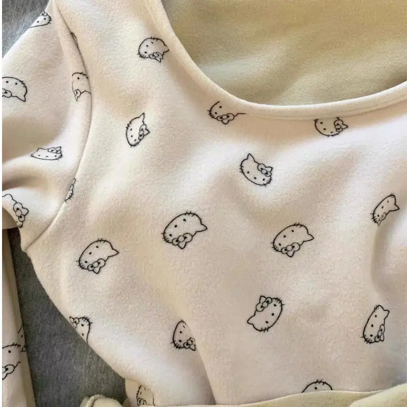 Menina casa wear microvilli olá kitty kawaii dos desenhos animados estudante casual outono e inverno em torno do pescoço loungewear conjunto quente novo estilo