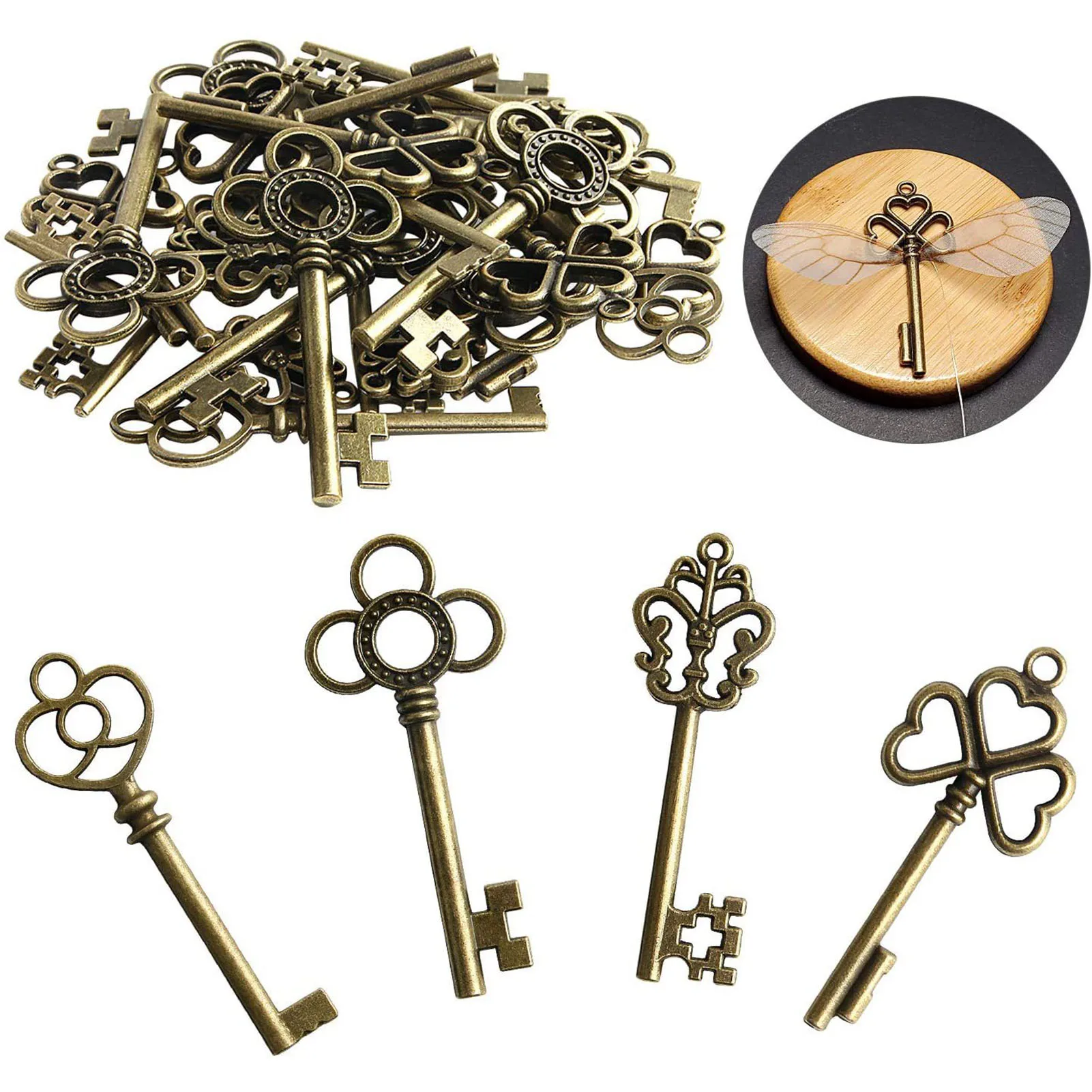 

40PCS Vintage Skeleton Keys Flying Key Charms with Dragonfly Wings DIY Realistic Effect for Room Christmas Wedding Party Decor
