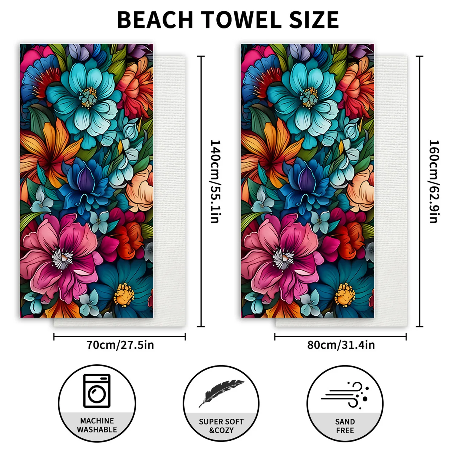 80x160cm Holiday Quick Drying Beach Towel Microfiber Absorbent Flower Print Towel Surf Swimming Beach Towels Women