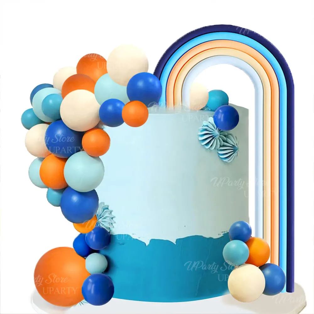 1 Set orange-blaue Kugeln, Kuchendeckel, Schaumstoffkugeln, orange-blaue Regenbogen-Kuchenaufsätze für Geburtstag, Babyparty, Hundekuchendekorationen – Detail 1