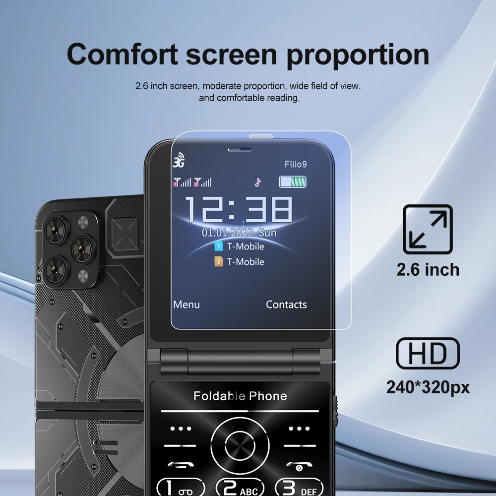 SERVO Flilo9 Foldable Mobile Phone 3G WCDMA Dual SIM Standby Speed Dial Call Recording FM Radio Blacklist Button Flip Cellphones