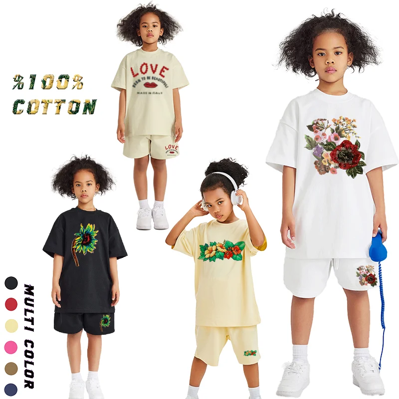 Fashion Baby Girls Clothes Summer Designer Kids Tees Sets Cotton Flower Short sleeve Shorts 2Pcs Children T-shirt Festival Gifts