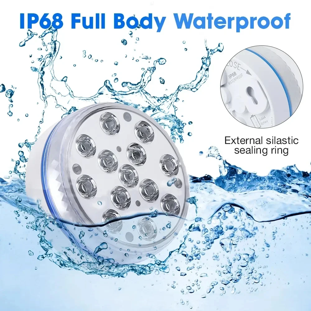 Submersible 13LEDs Lights Waterproof Underwater RGB with Remote Control Colour-Changing Light, Battery-Operated Flameless Lamps