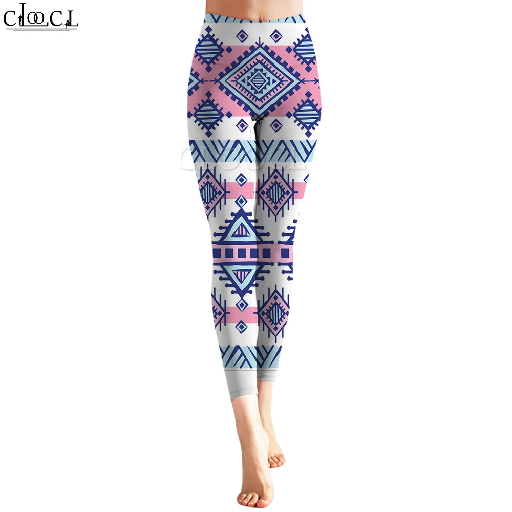 CLOOCL-mallas de Yoga para mujer, pantalones con estampado geométrico rómbico, pantalones de entrenamiento para correr, mallas para correr de estilo étnico Retro