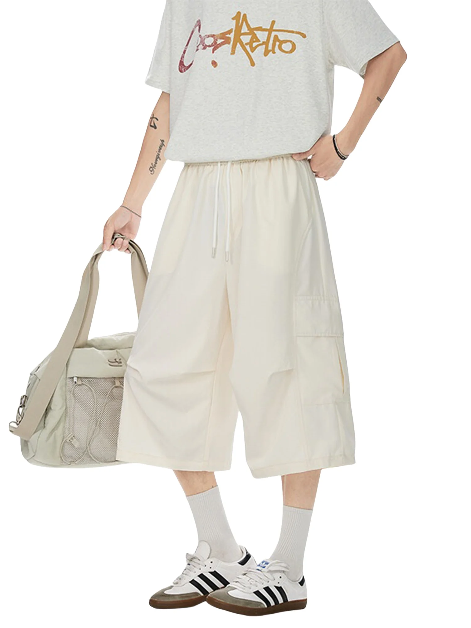 الرجال الصيف رقيقة الحرير الجليد عمال orts عادية فضفاض مستقيم الساق كوي الجافة واسعة الساق عادية 7/8 طول بنطلون