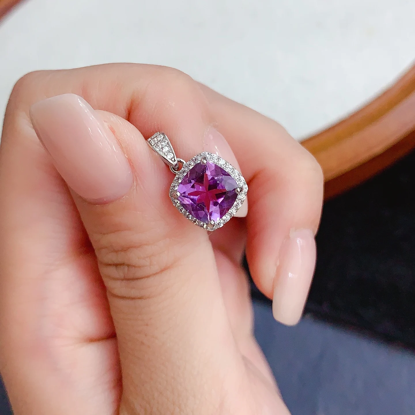 Natural Amethyst Jewelry with Certificate 925 Silver 10mm 5ct Real Amethyst Pendant with Necklace Birthday Gift for Girlfriend