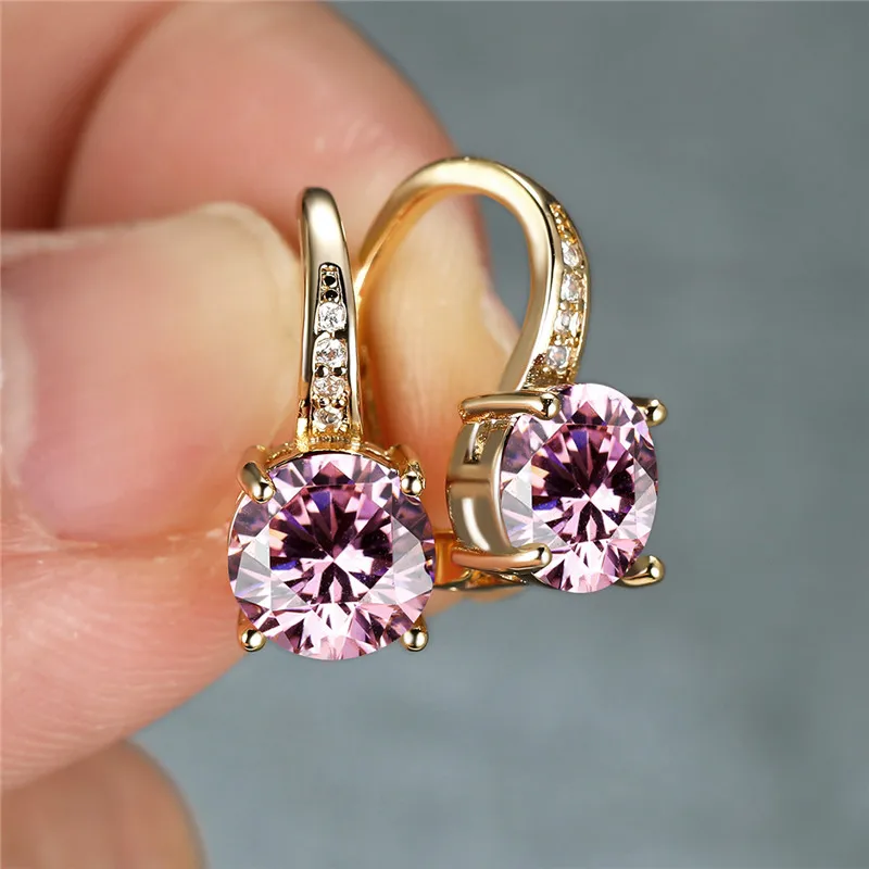 Dainty Gold Color Wedding Earrings Classic Round Zircon Hoop Earrings Mystic Rainbow Crystal Stone Earrings For Women Party Gift