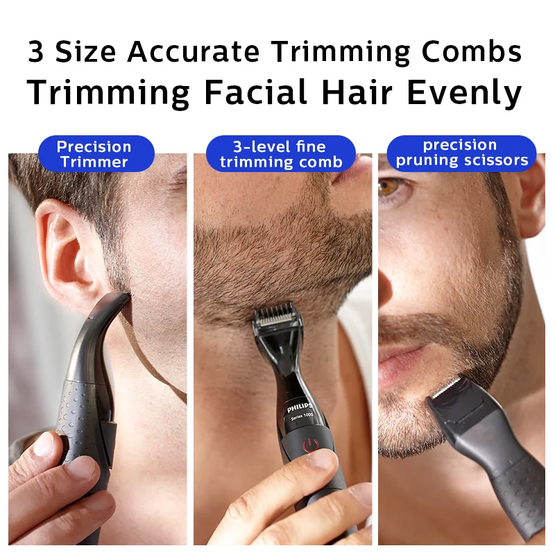 Philips MG1100 Electric Shaver Accurate Beard Styler Facial Hair Grooming Trimmers 3 Size Combs Battery Powered Shaving Razor