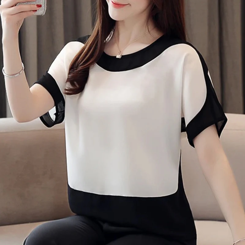 Summer Casual Loose Shirt Women Tops Fashion Solid Elegant Blouse Woman O-Neck Batwing Sleeve Office-Ladies Blouses Blusas 3397