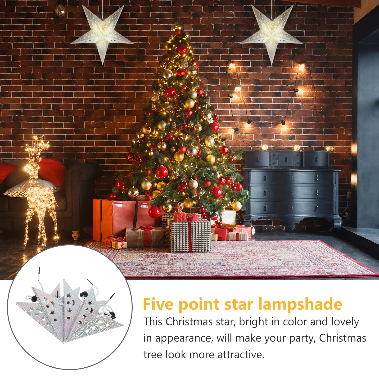 

4Pcs Paper Star Lampshade 3D Five Point Star Christmas Tree Topper Bright Festive Decor for Indoor Celebration
